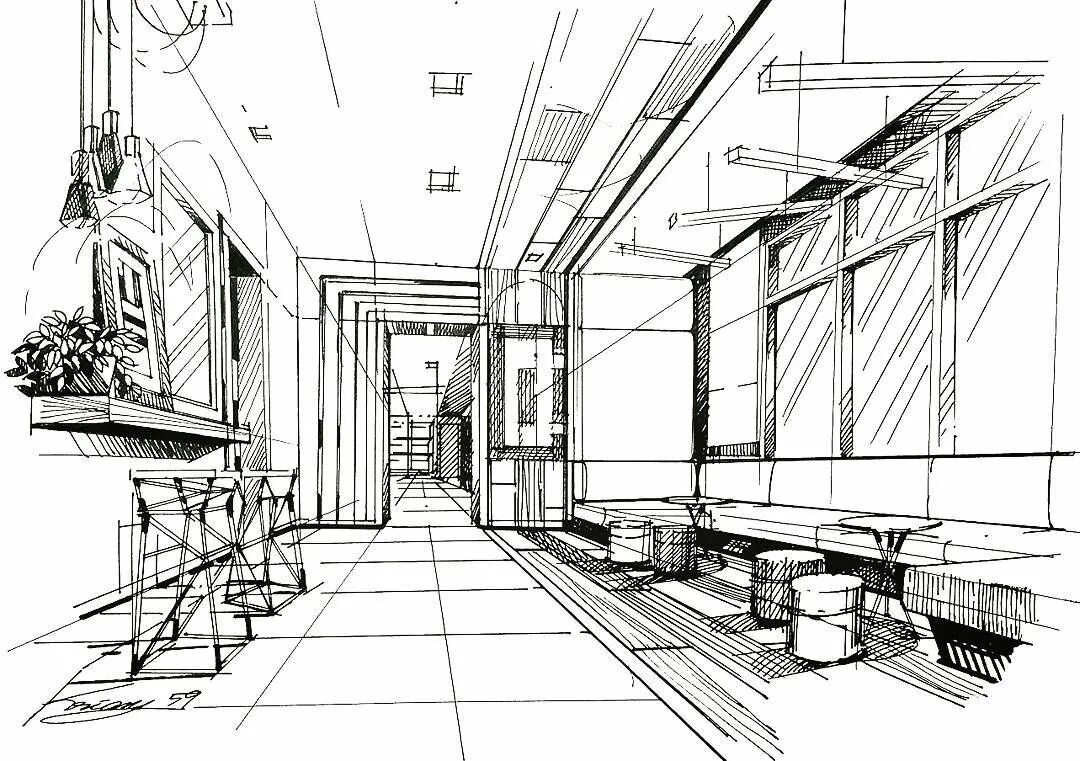 Перспективы современного дизайна #homeoffice #sketch #interiordesign Чертежи, Линейная перспектива, Цветные каран