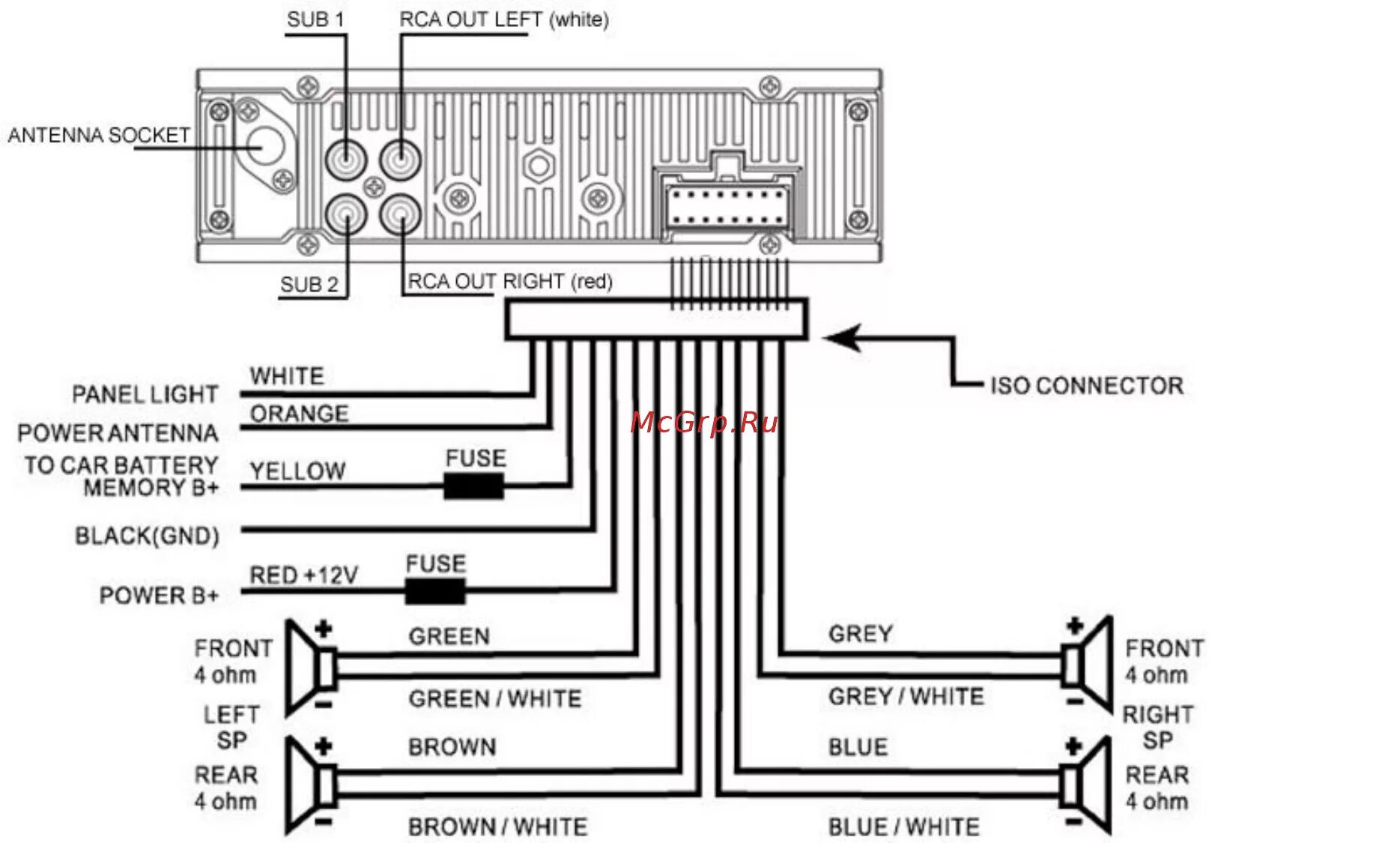 Пионер ax3 mini 4 64gb схема подключения Hyundai H-CDM8033 8/52 Iso speaker connection