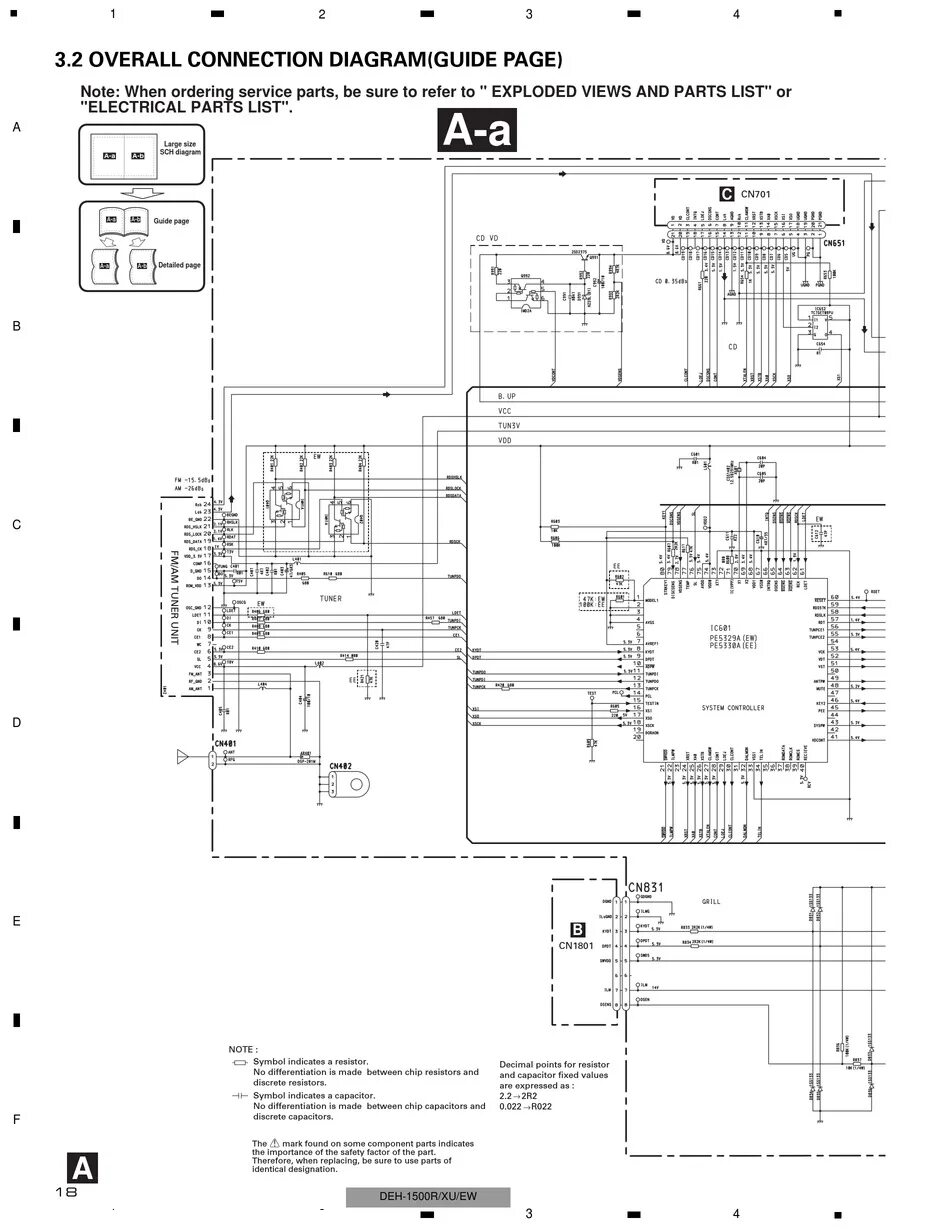 Пионер установка схема Overall Connection Diagram(Guide Page) - Pioneer DEH-1500RXU/EW Service Manual P