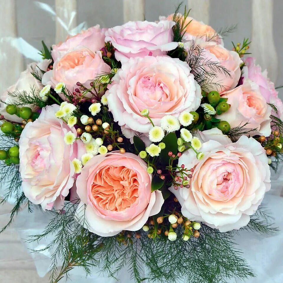 Пионовидные розы фото с днем рождения Hand Tied Wedding Bouquet Featuring: Pink/Blush "Keira" David Austin English Gar