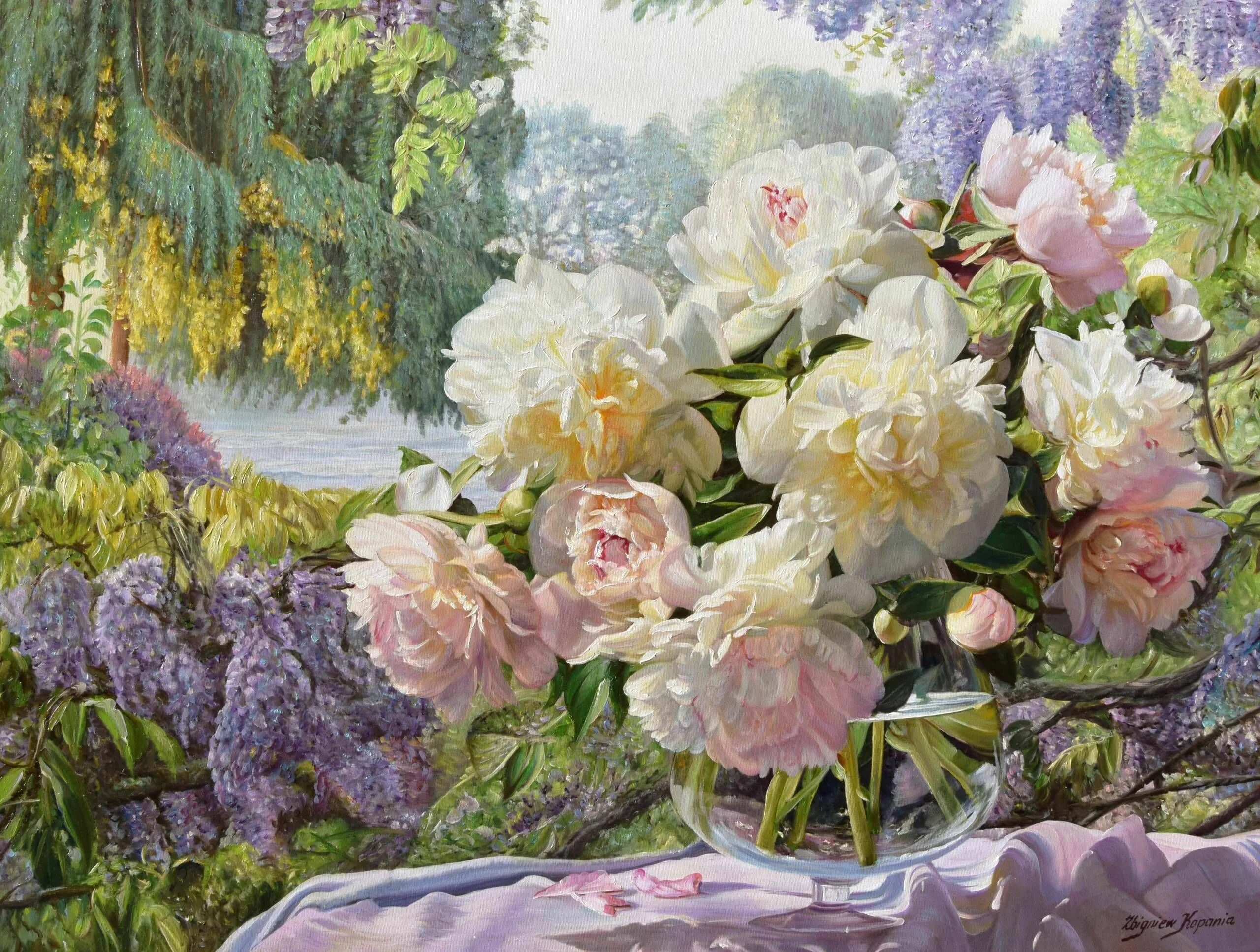 Пионы фото картины Zbigniew Kopania Flower painting, Art for art sake, Painting