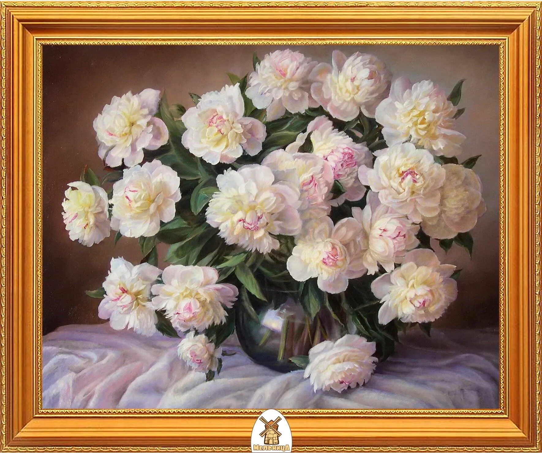 Пионы фото картины Алмазная мозаика 40*50 см. Полная выкладка. Картина из страз. Алмазная вышивка. 