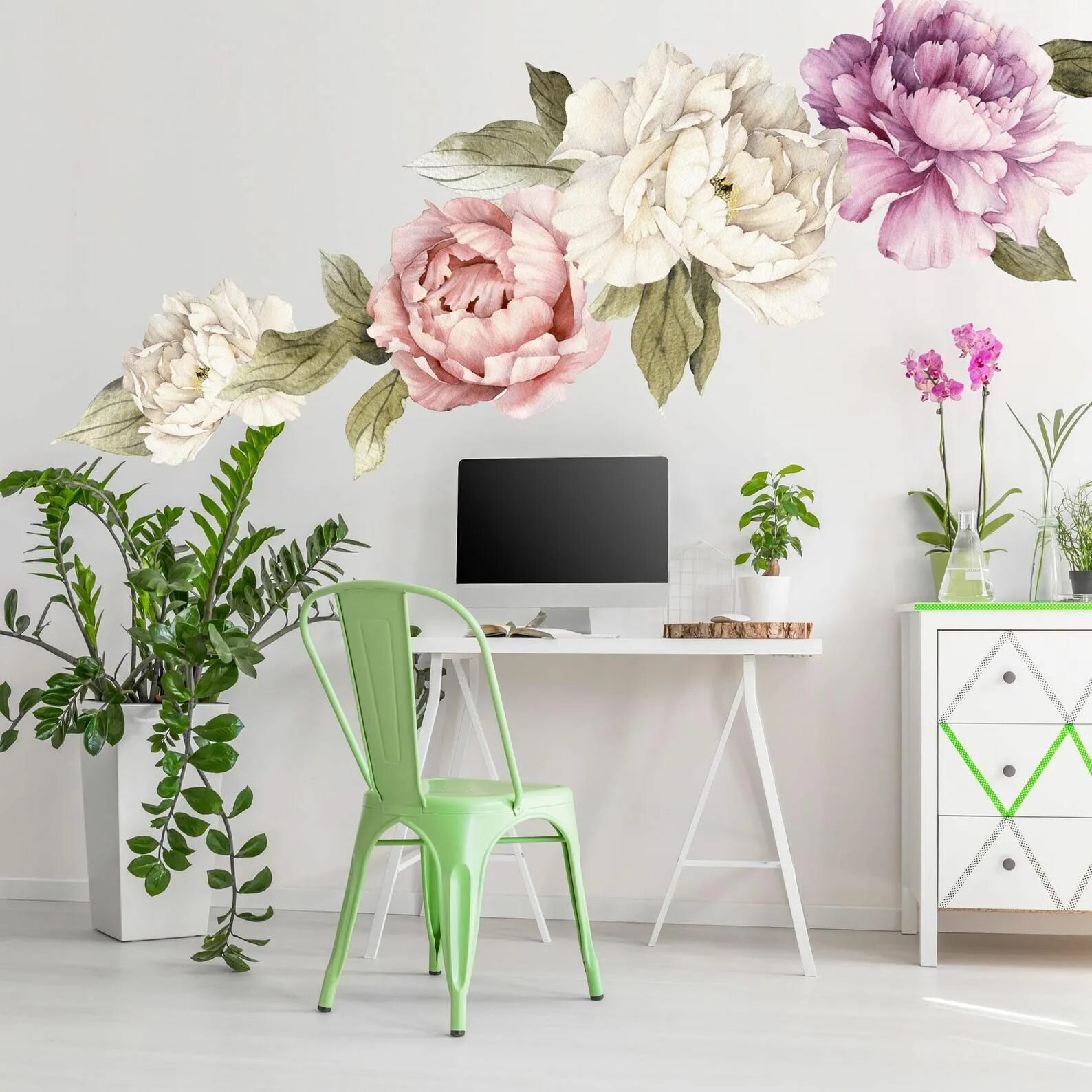 Пионы на стене в интерьере Large Peony Wall Decal Set of 6 Flower Wall Decals Peel - Etsy UK Flower wall de
