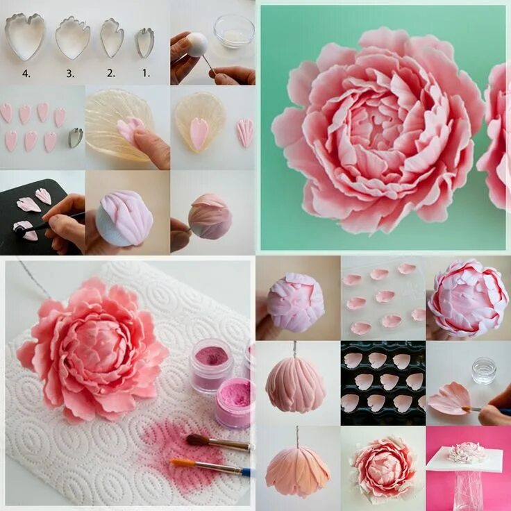 Пионы пошагово фото Flor paso a paso peony tutorial Tutorial flor de azúcar, Tutorial para flor de f
