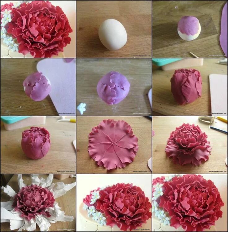Пионы пошагово фото Imagen relacionada Sugar flowers tutorial, Fondant flower tutorial, Cake decorat