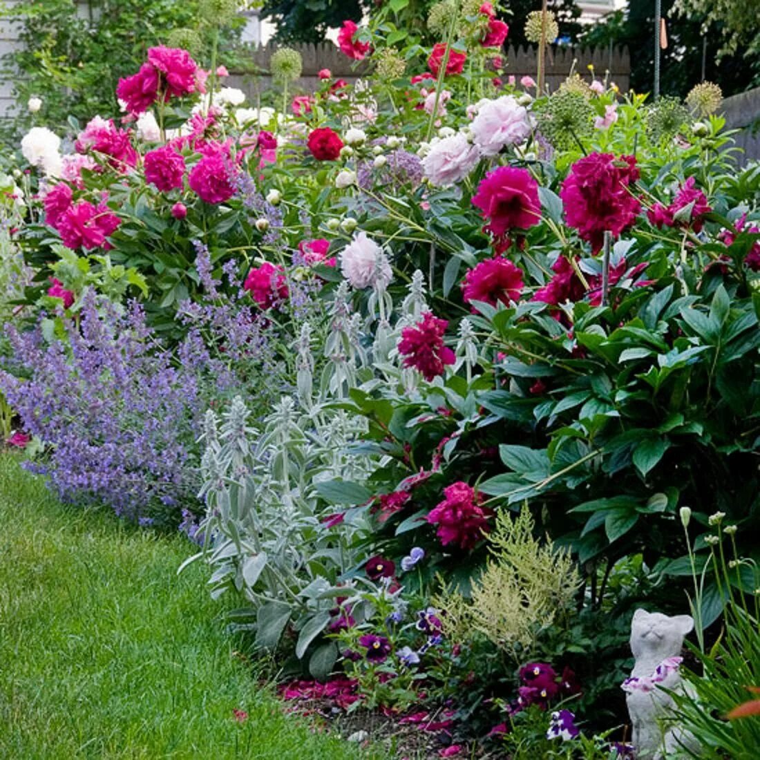 Пионы с чем посадить рядом фото Cottage-Style Landscape Design Flower garden design, Cottage garden design, Peon