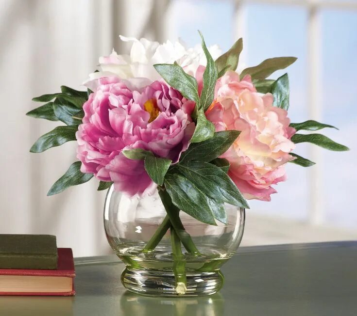 Пионы в вазе фото Faux Peony Floral Bouquet in Vase Arranjos de flores, Arranjos de flores artific