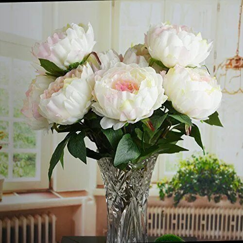 Пионы в вазе фото Hovebeaty Artificial Peony Silk Flowers Bouquet Home Wedding Decoration (Champag