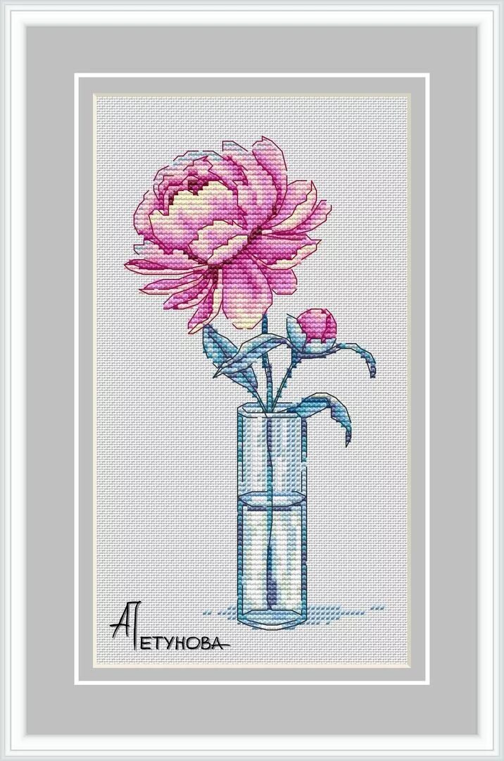Пионы в вазе схема Marianne Ratshkova Cross stitch flowers, Floral cross stitch pattern, Cross stit