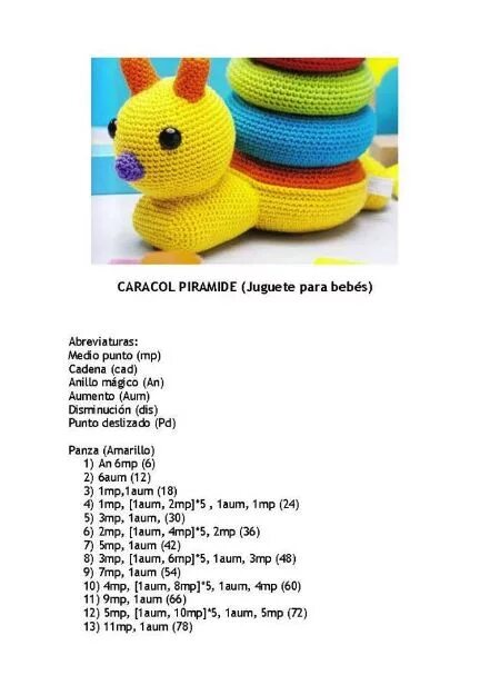 Пирамидка амигуруми крючком схема Patrón gratis amigurumi de juguete para bebe caracol - amigurumis y más Juguetes