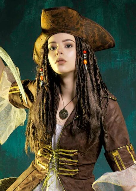 Пиратская прическа для девочки Caribbean Jack Sparrow Fancy Dress Pirate Hat With Hair and Beads Costume Party 