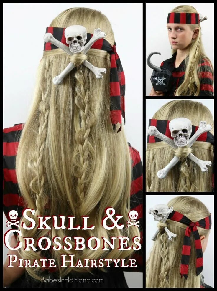 Пиратская прическа для девочки Skull & Crossbones Pirate Hair Halloween Hairstyle - Babes In Hairland Pirate ha