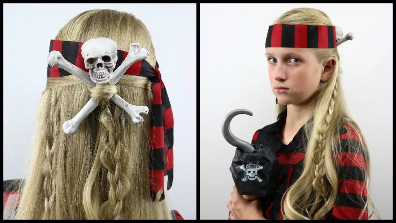 Пиратская прическа для девочки Skull & Cross Bones Pirate Hair Halloween Hairstyle BabesInHairland.com - YouTub