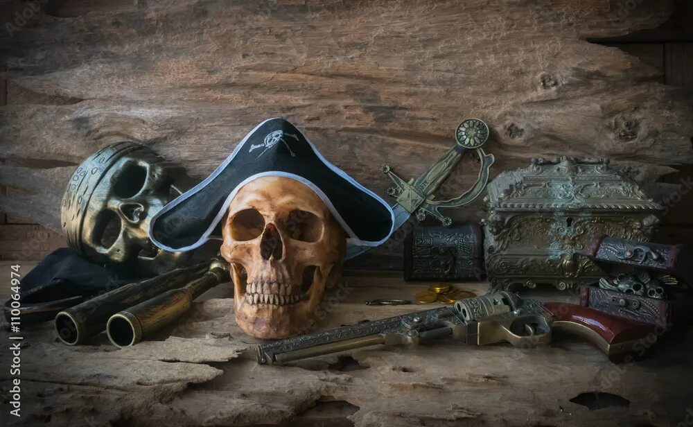 Пиратская жизнь фото pirate skull concept , still life фотография Stock Adobe Stock