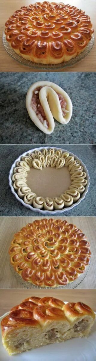Пирог хризантема с фаршем фото Quick and Easy Dough Recipe for Soft Rolls and Pies