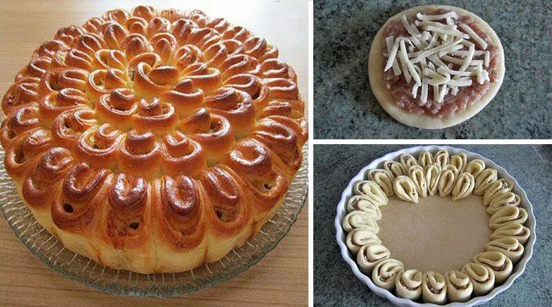 Пирог хризантемы рецепт с фото Очень вкусный, сытный и красивый пирог. Ингредиенты ✓ Мясной фарш.