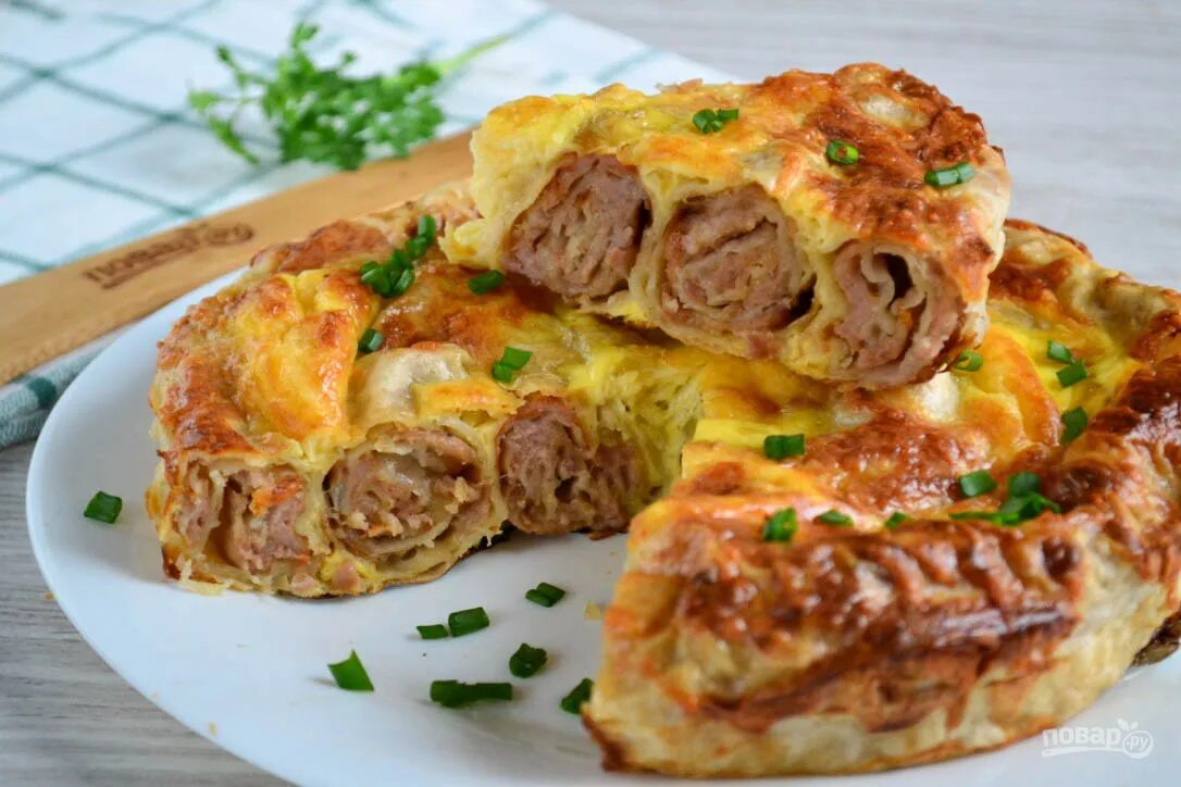 Пирог из фарша в духовке фото Улитка из лаваша в духовке - пошаговый рецепт с фото на Повар.ру