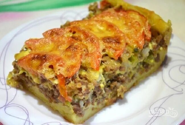 Пирог из фарша в духовке фото Открытый мясной пирог с картофельным тестом - пошаговый рецепт с фото на Повар.р