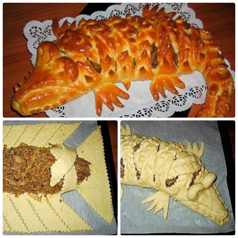 Пирог крокодил фото Мясной пирог "Крокодил" Сегодня мы испечем милого и вкусного крокодильчика. Для 