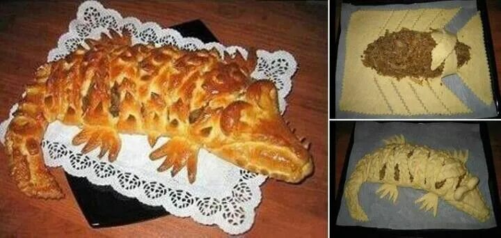 Пирог крокодил пошагово с фото Alligator for dinner Meat pie, Yummy food, Creative food