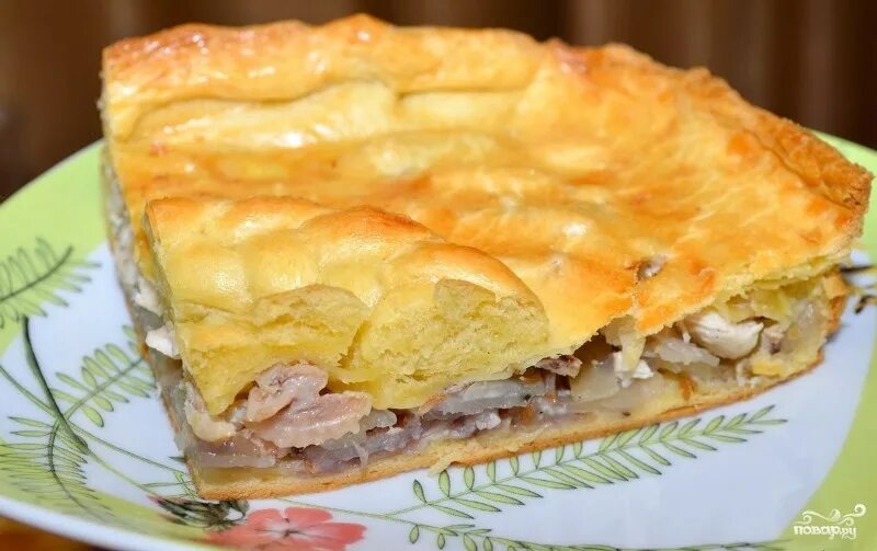 Пирог с курицей в духовке фото Слоеный пирог с курицей и картошкой - пошаговый рецепт с фото на Повар.ру