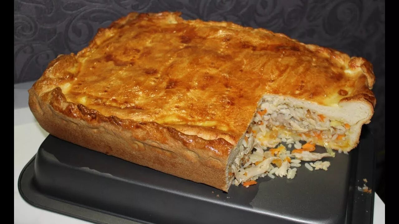 Пирог с курицей в духовке фото Закрытый пирог с курицей и рисом - YouTube
