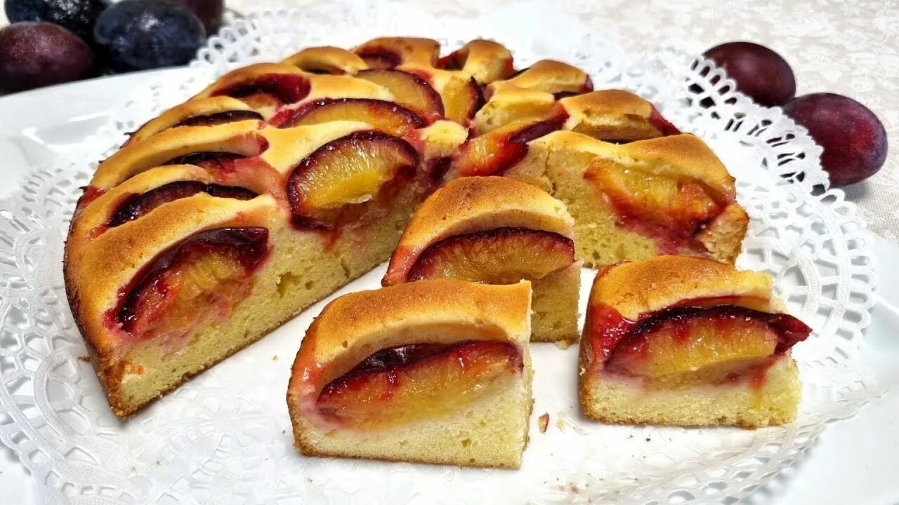 Пирог сливы фото рецепт Сливовый пирог,нежный и сочный. Кексовое тесто/Plum Pie Идеи для блюд, Сливовый 