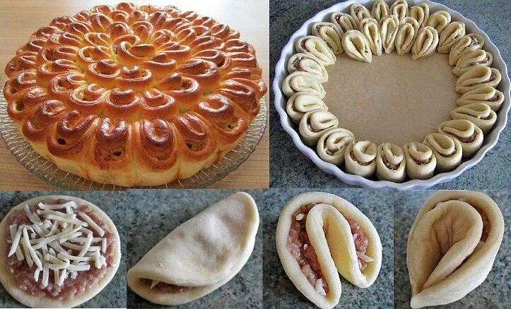 Пироги из теста фото Мясной пирог "Хризантема": пошаговый рецепт Идеи для блюд, Еда на обед, Пирог