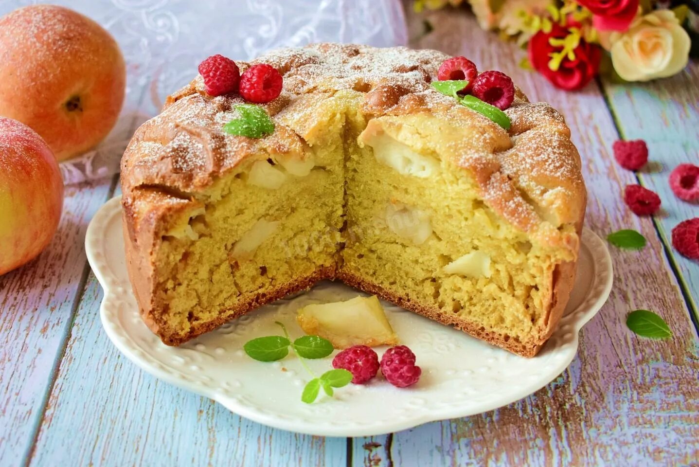 Пироги с яблоками рецепты с фото легкие Шарлотка с яблоками на кефире в духовке пышная рецепт фото пошагово и видео - 10