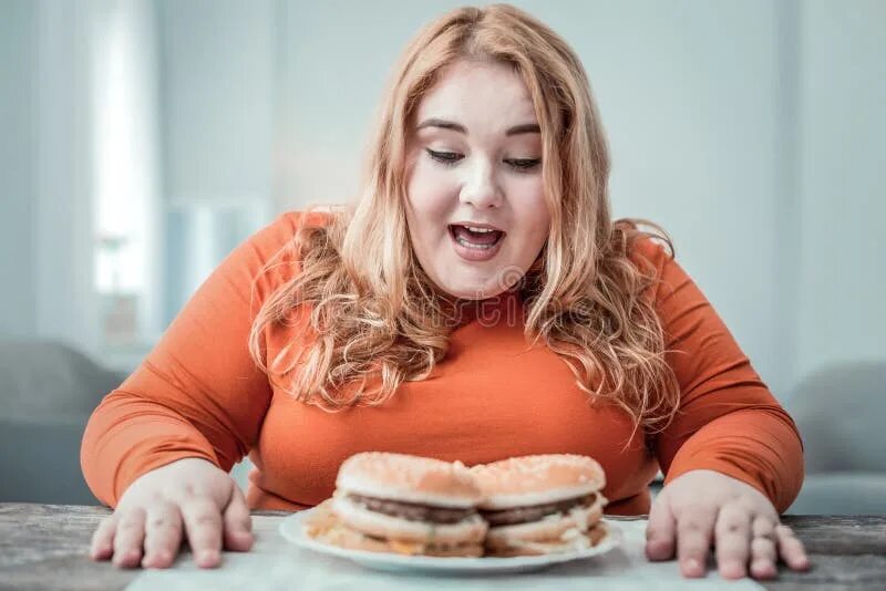 Пироги толстушки фото Pretty Plump Girl Dreaming about Fat Burger Stock Photo - Image of emotional, ap