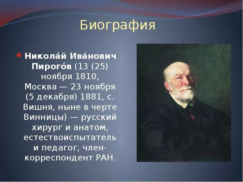 Пирогов биография и фото Николай Иванович Пирогов. Русский хирург и анатом