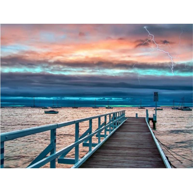 Пирс морской фото Full 5D Diy Diamond Painting Seaside bridge Diamond Embroidery Full Lay Anime Cr
