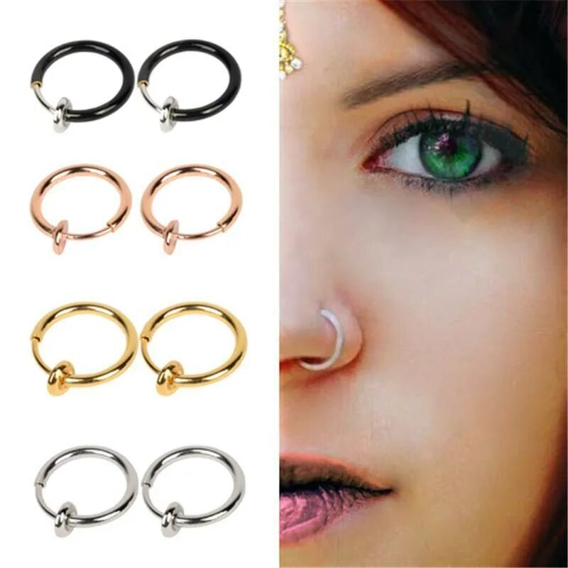 Пирсинг кольцо фото 2 Pcs Stylish 13 Mm Invisible Ear Pierced Ear Clips Spring Ear Bone Clip Nose Ri