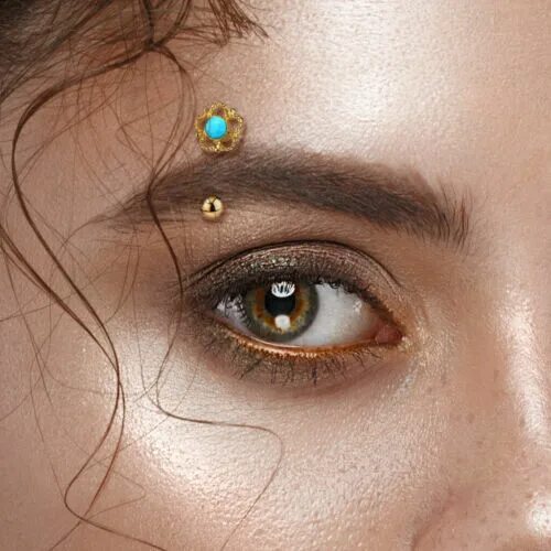 Пирсинг на брови у девушек фото Turquoise Center Curved Barbell Eyebrow Ring Rook Daith Snug Piercing 16G eBay