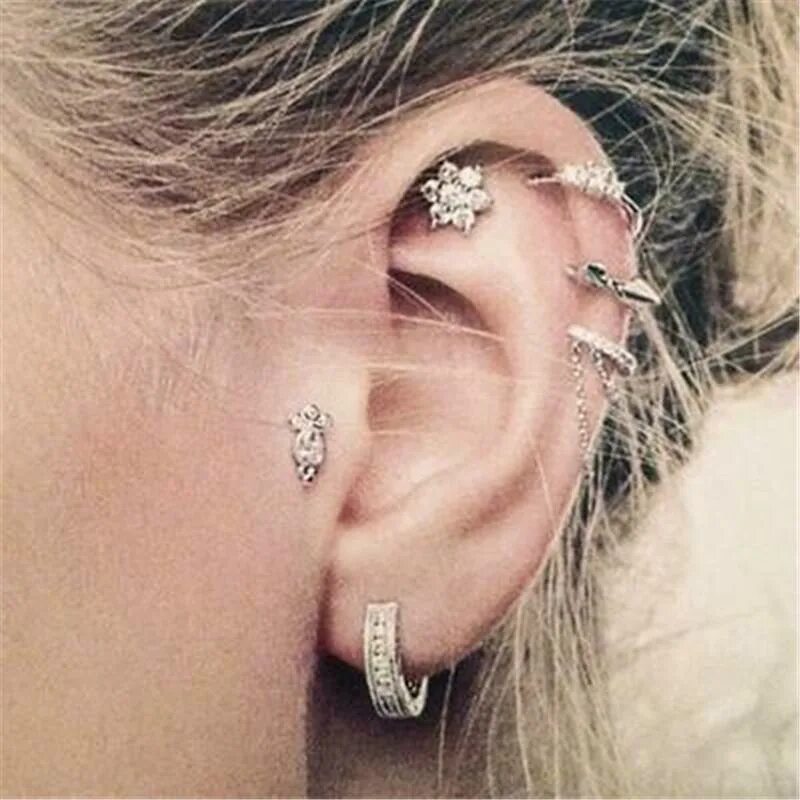 Пирсинг ушей фото женские 6 Pcs Earrings Crystal Rhinestone Ear Studs Small Flower Fashion Earrings Jewelr