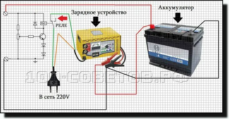 Пишет проверка подключения зарядного устройства Автоотключение любого ЗУ автомобиля при завершении зарядки, схема Зарядка, Автом
