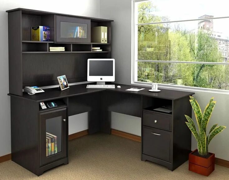 Письменный компьютерный стол фото office espresso oak cabot bush furniture Diy corner desk, Ikea l shaped desk, Ho