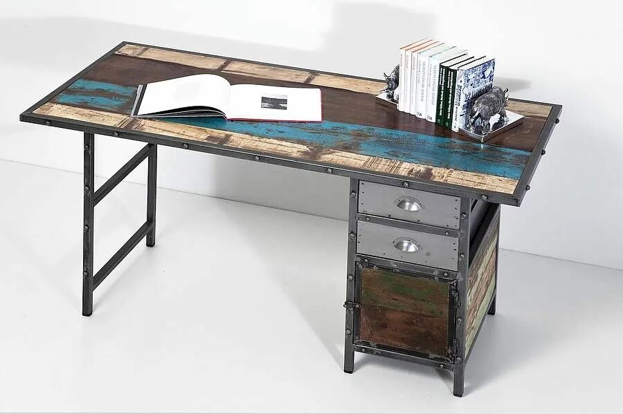 Письменный стол для школьника в стиле лофт Industrial Distressed Desk With Drawers Distressed desk, Desk with drawers, Desk