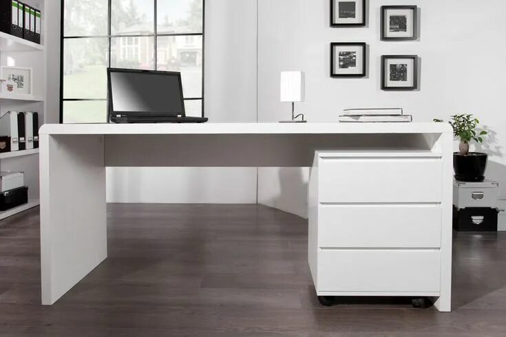 Письменный стол фото Hochglanz Schreibtisch weiß 160 cm Riess-Ambiente.de