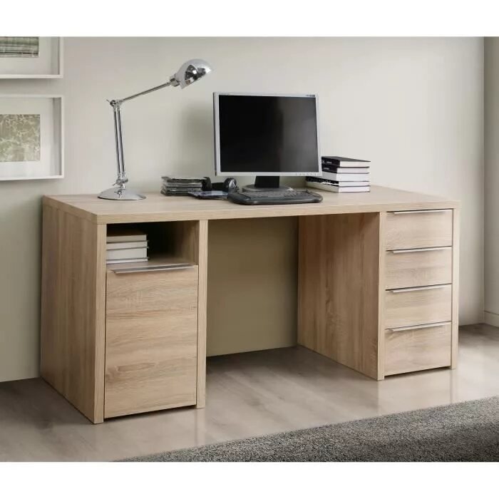 Письменный стол фото CALPE Bureau chêne sonoma - L 160 cm Bureau chene, Dimension bureau, Meuble ordi