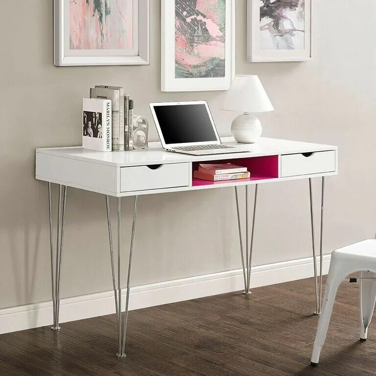 Письменный стол современный дизайн This sleek office desk offers clean, modern lines, a sleek white & pink finish, 