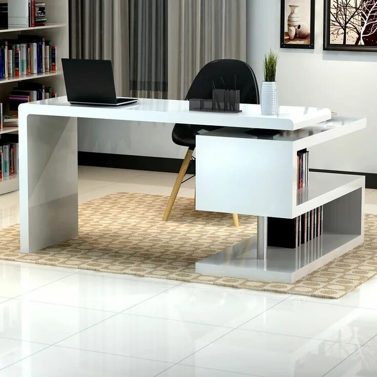 Письменный стол современный дизайн фото Crafted in a white lacquer finish, the modern office desk features a simplistic 
