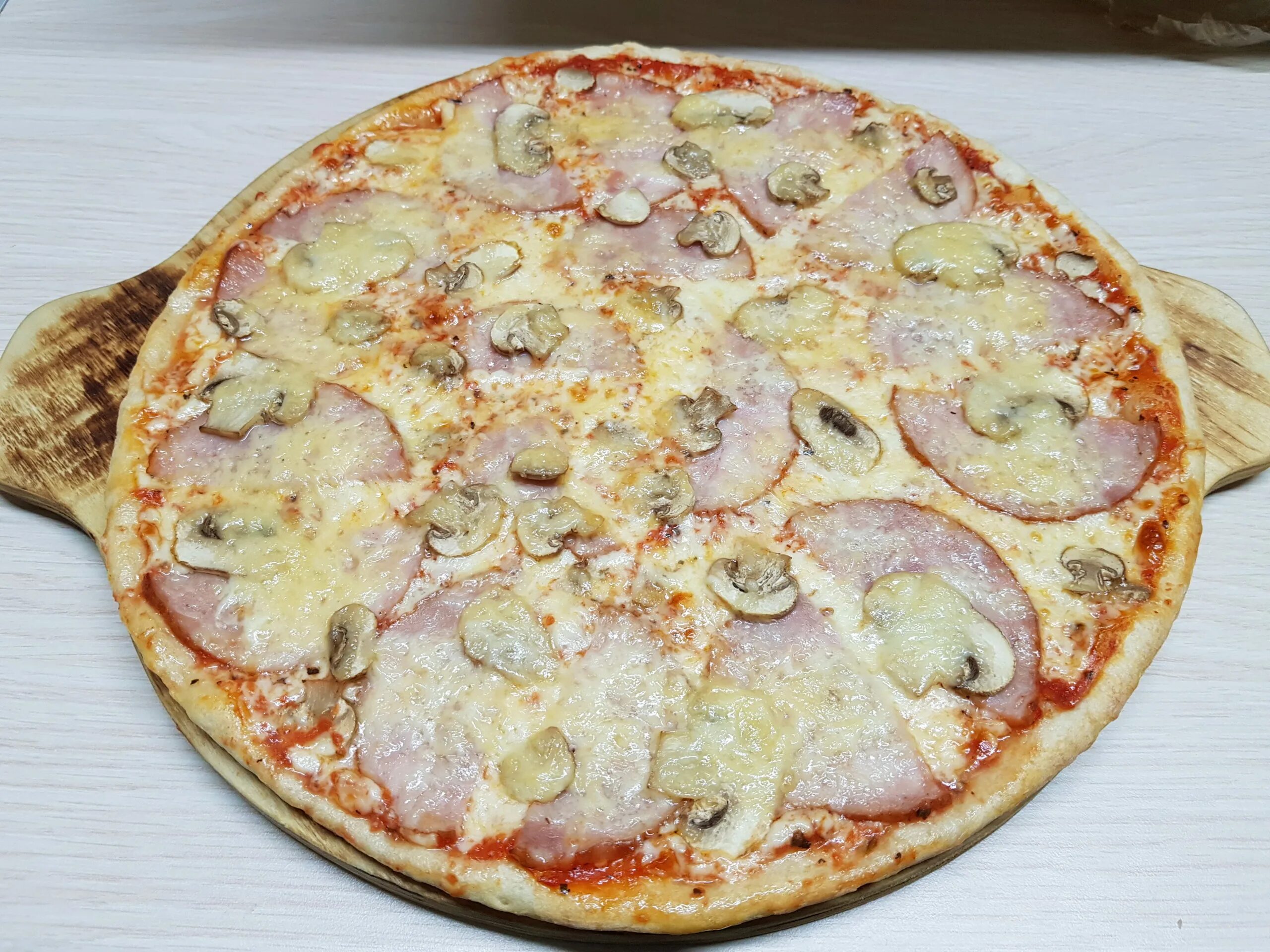 Пицца без дрожжей фото С ветчиной и грибами - Edoff
