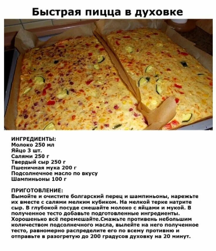 Пицца быстрое тесто рецепт с фото Быстрая пицца в духовке Рецепты еды, Еда, Национальная еда