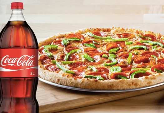 Пицца и кола фото Domino's Pizza Exclusive Offers: Any Large 2-Toppping Pizza and 2L Coca-Cola Pro