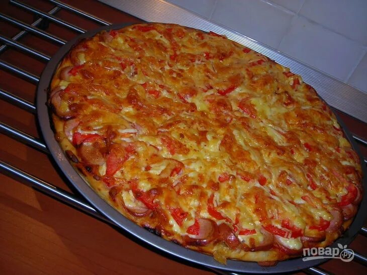 Пицца с колбасой рецепт с фото Пицца с сосисками и сыром - пошаговый рецепт с фото на Повар.ру
