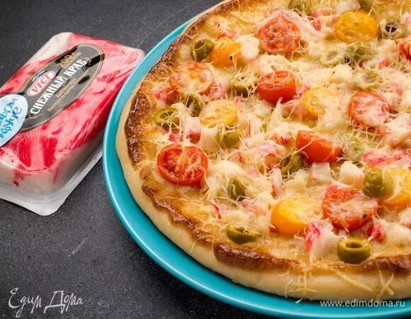 Пицца с крабовыми палочками фото Пицца с крабовым мясом, томатами и маслинами, пошаговый рецепт на 1934 ккал, фот