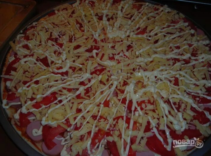 Пицца с майонезом рецепт с фото Пицца с сосисками и сыром - пошаговый рецепт с фото на Повар.ру