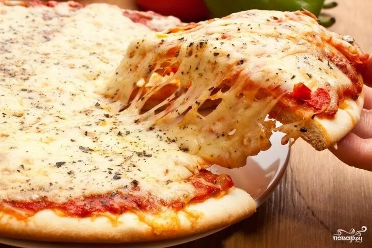 Пицца сыр тянется фото Пицца с моцареллой и помидорами - рецепт с фото на Повар.ру