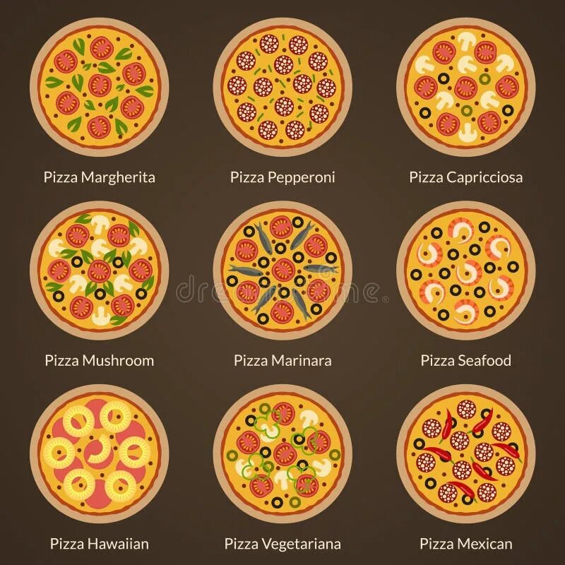 Пицца виды и названия фото состав Different type of pizza stock vector. Illustration of delicious - 58863697